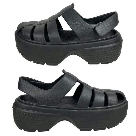 Crocs Stomp Fisherman Platform Sandals Womens 8 Black Goth Emo Grunge Y2K Chunky - Picture 1 of 10